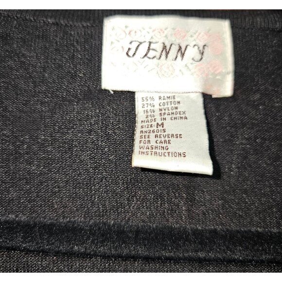 Jenny Womens Black Floral Embroidered Cardigan Sweater S Ramie & Cotton Blend - Picture 4 of 7